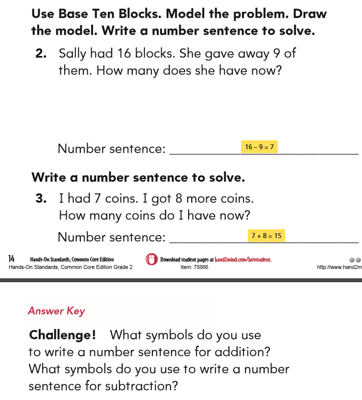Here is a sample guided math lesson on writing number sentences problems and challenges