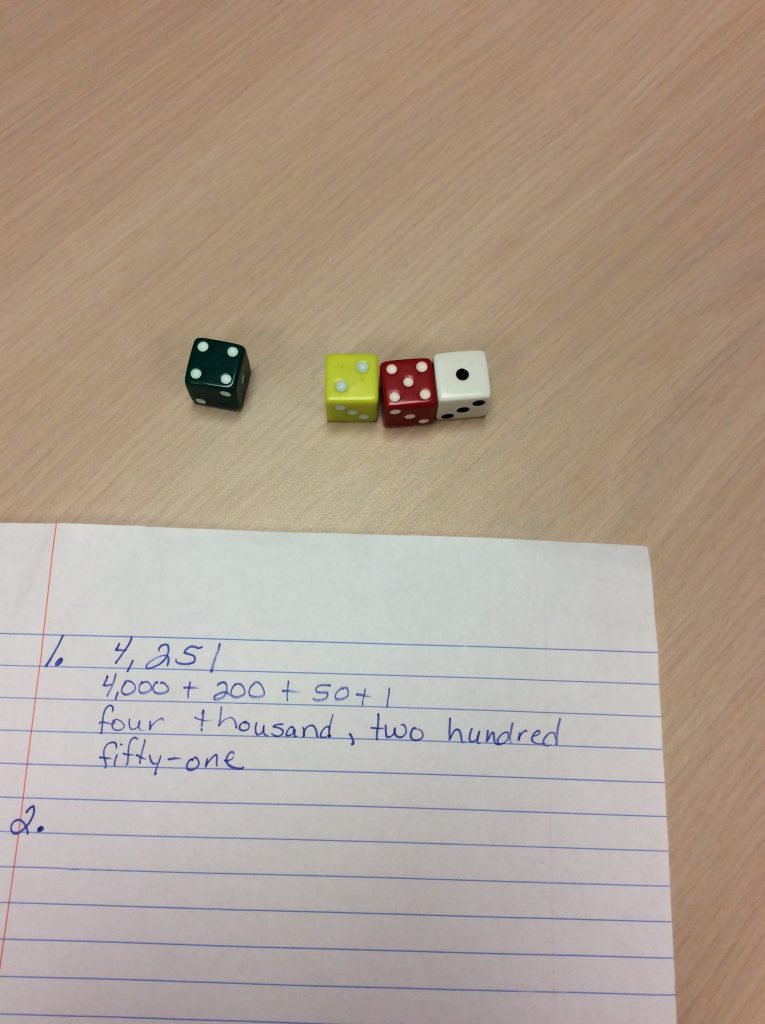 Guided Math Dice Place Value Activity